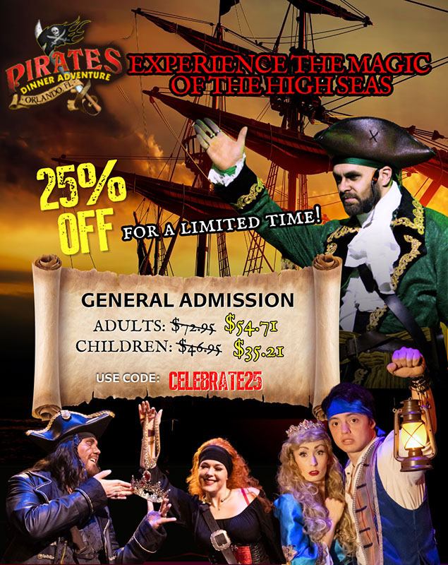 Pirates Dinner Adventure Celebrate 25% off